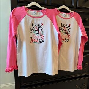 Girls embroidered Valentine’s raglan ruffle sleeve shirt